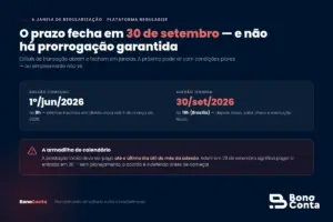 Linha do tempo da adesão: de 1º de junho a 30 de setembro de 2026, com a armadilha da prestação inicial