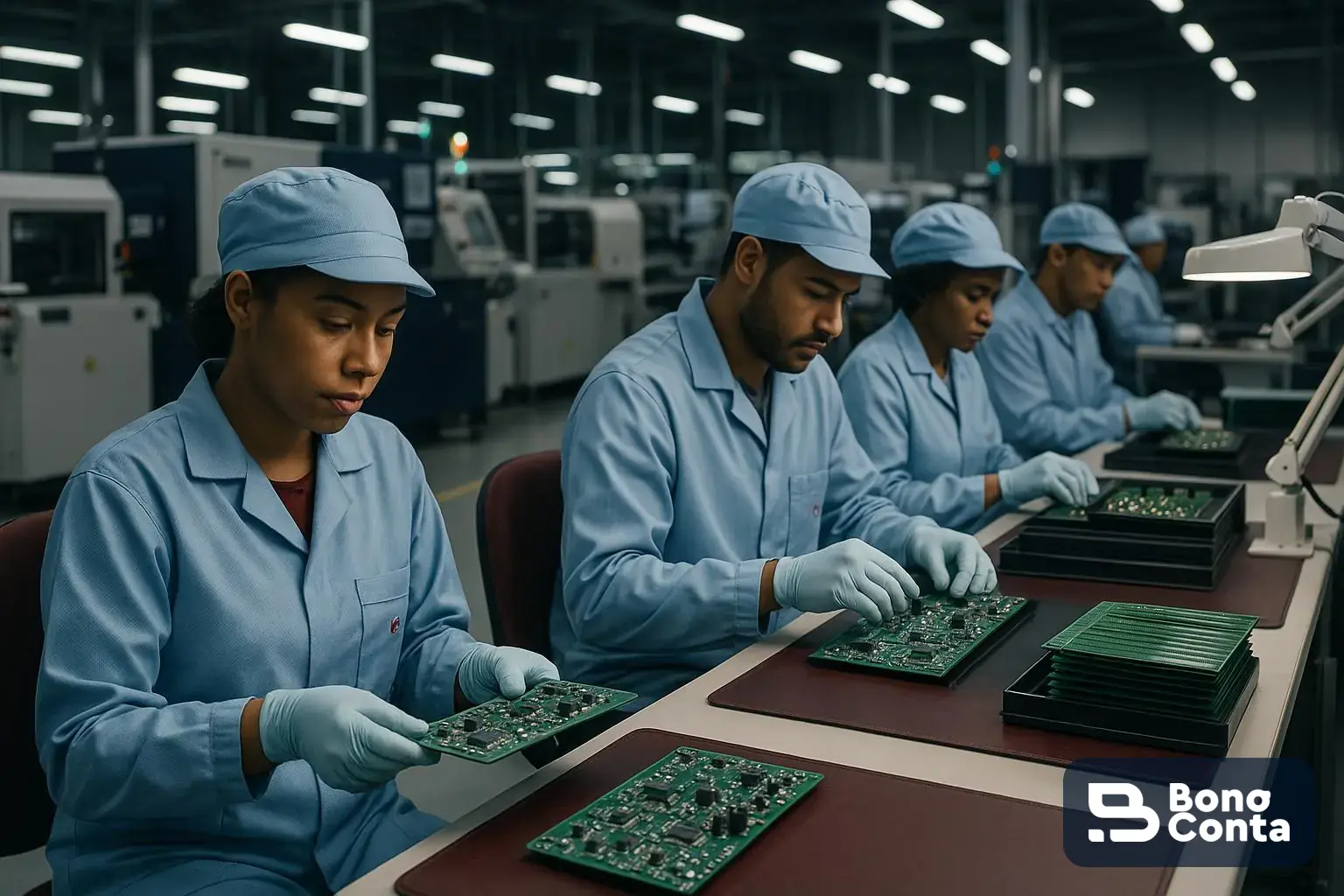 Linha de montagem de placas eletrônicas em fábrica do Polo Industrial de Manaus