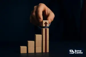 Blocos ascendentes com seta para cima — a não-cumulatividade plena como oportunidade de crescimento — Bono Conta