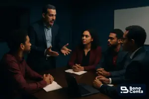 Profissional capacitando uma equipe engajada — treinamentos empresariais e a Reforma Tributária — Bono Conta