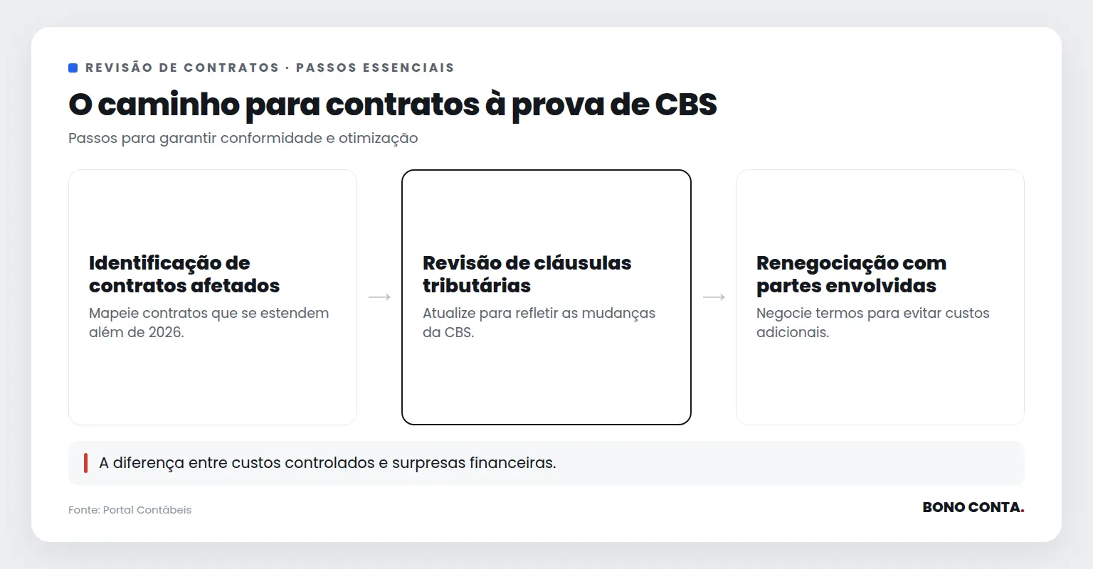 Fluxo de revisão de contratos para adequação à CBS. | Bono Conta