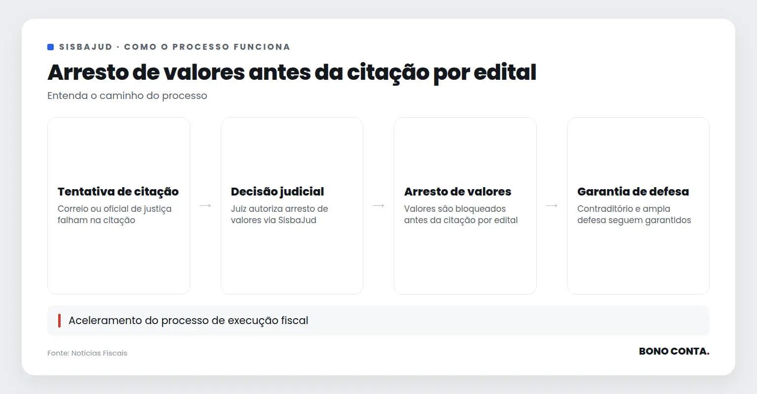 Fluxo do processo de arresto via SisbaJud antes da citação por edital | Bono Conta