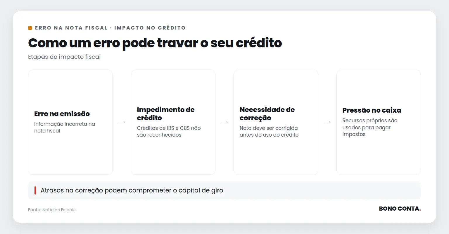 Fluxo de impacto de erro na nota fiscal sobre o crédito de IBS e CBS | Bono Conta