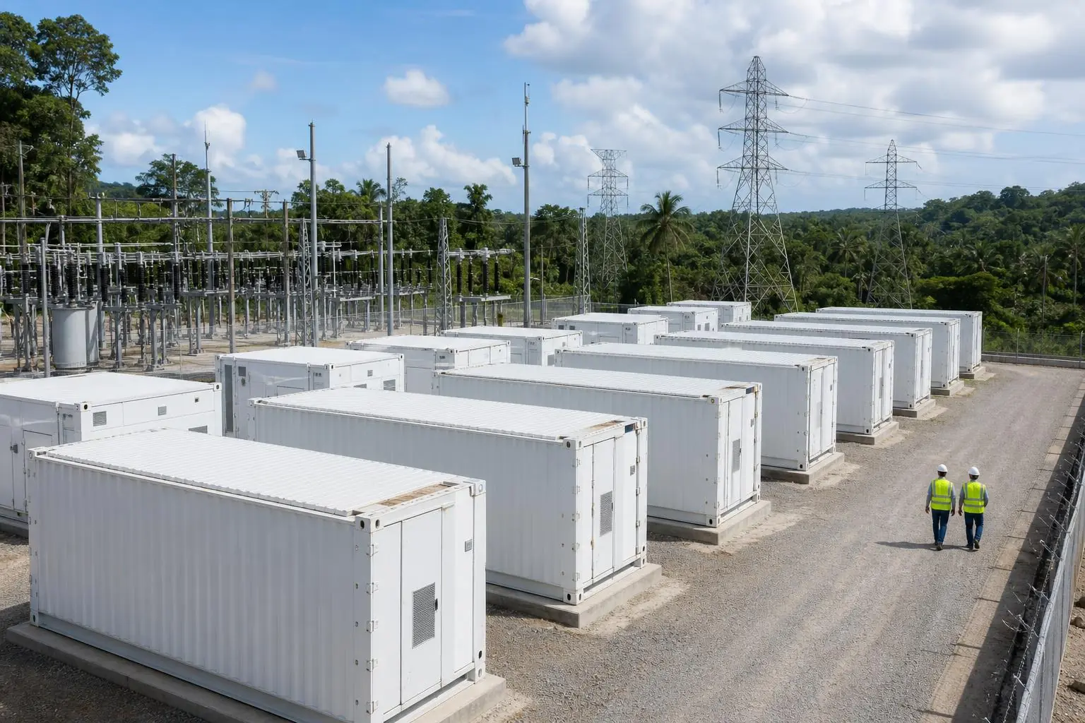 Instalação de armazenamento de energia em contêineres ao lado de subestação elétrica | Bono Conta