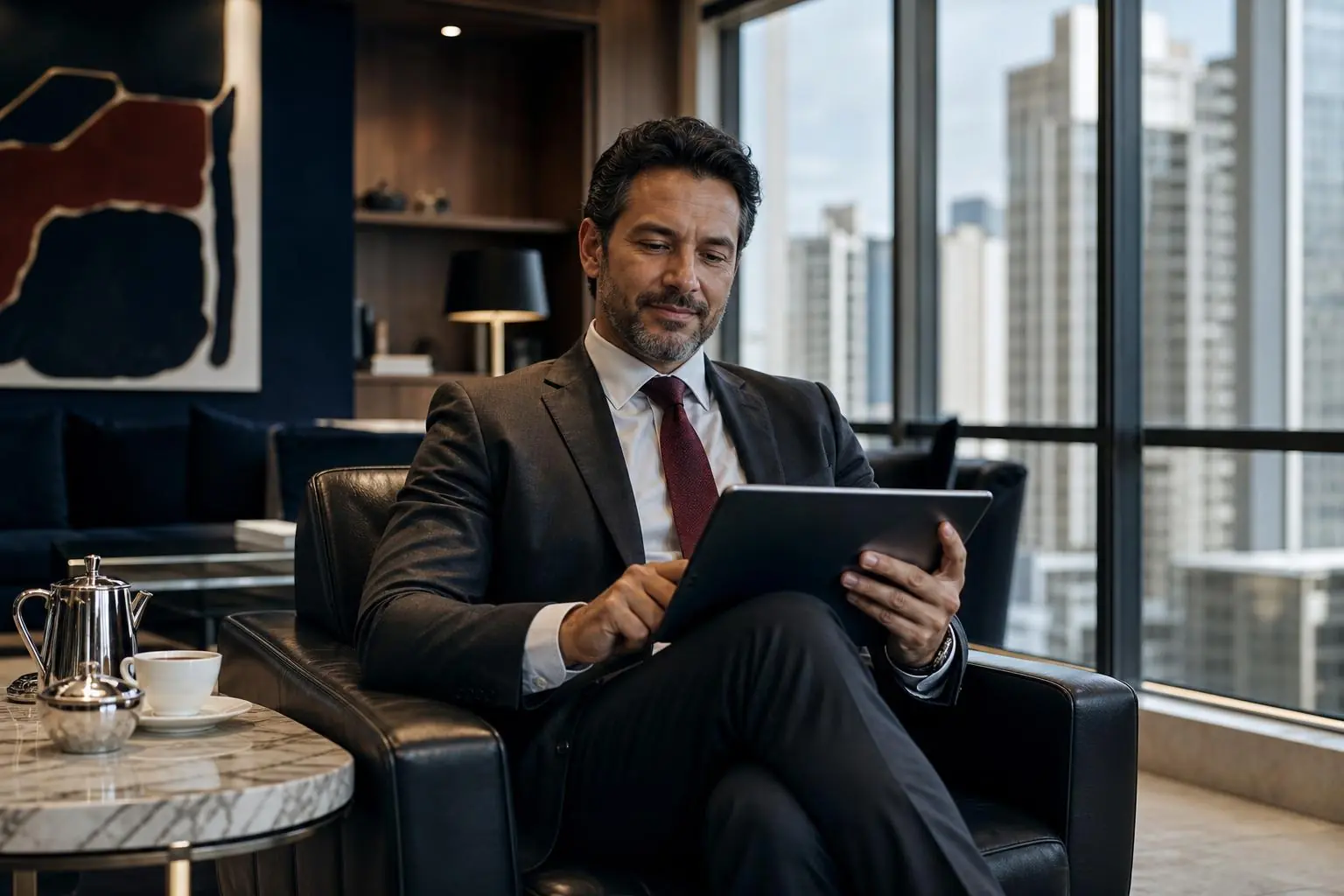 Lucratividade: empresário lendo resultados no tablet