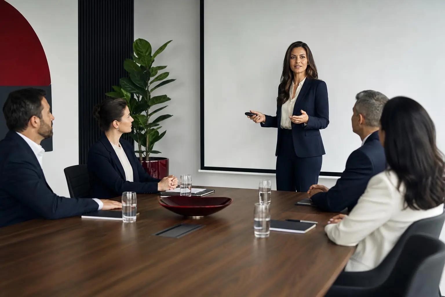 Consultora apresentando a um grupo de gestores