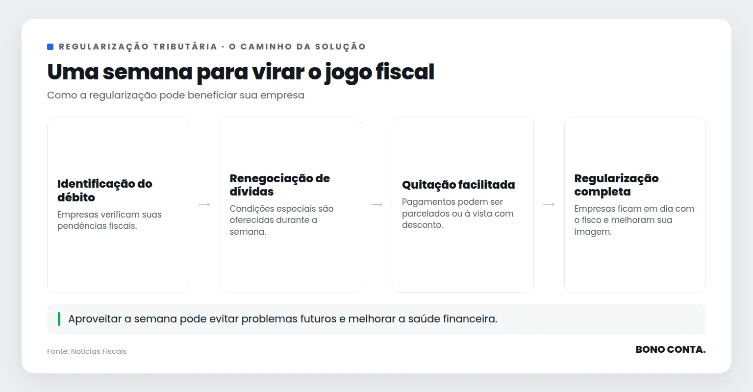 Descrição do processo de regularização tributária durante a Semana Nacional. | Bono Conta